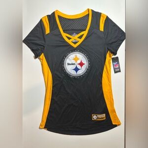 Pittsburgh Steelers Womens Short Sleeve Lace Up Sparkly Top (M)